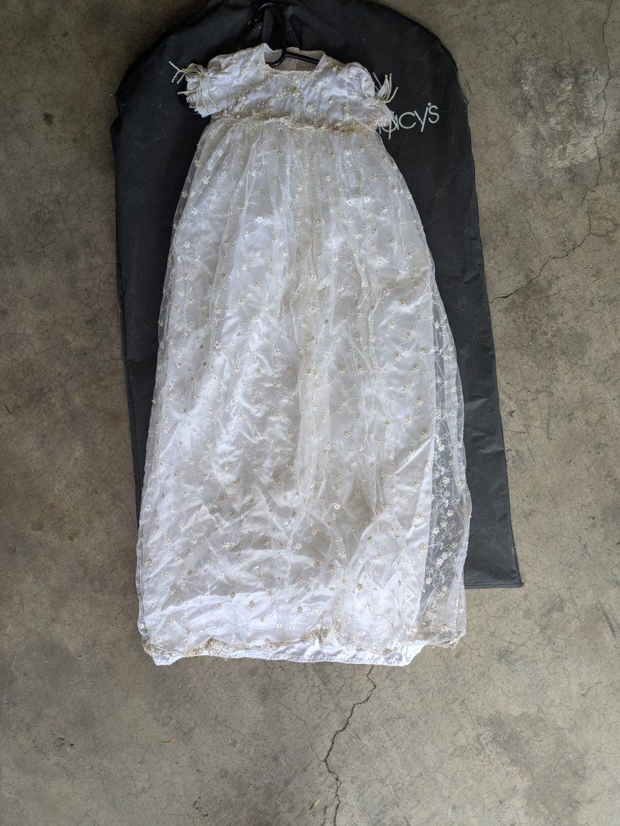 baby blessing dress. Vintage Style White Embroidered Baby Christening Gown with Garment Bag