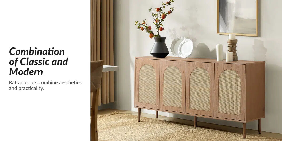Beautiful Emily Farmhouse 63″ Rattan Sideboard