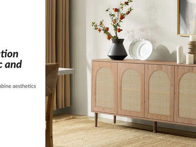 Beautiful Emily Farmhouse 63″ Rattan Sideboard