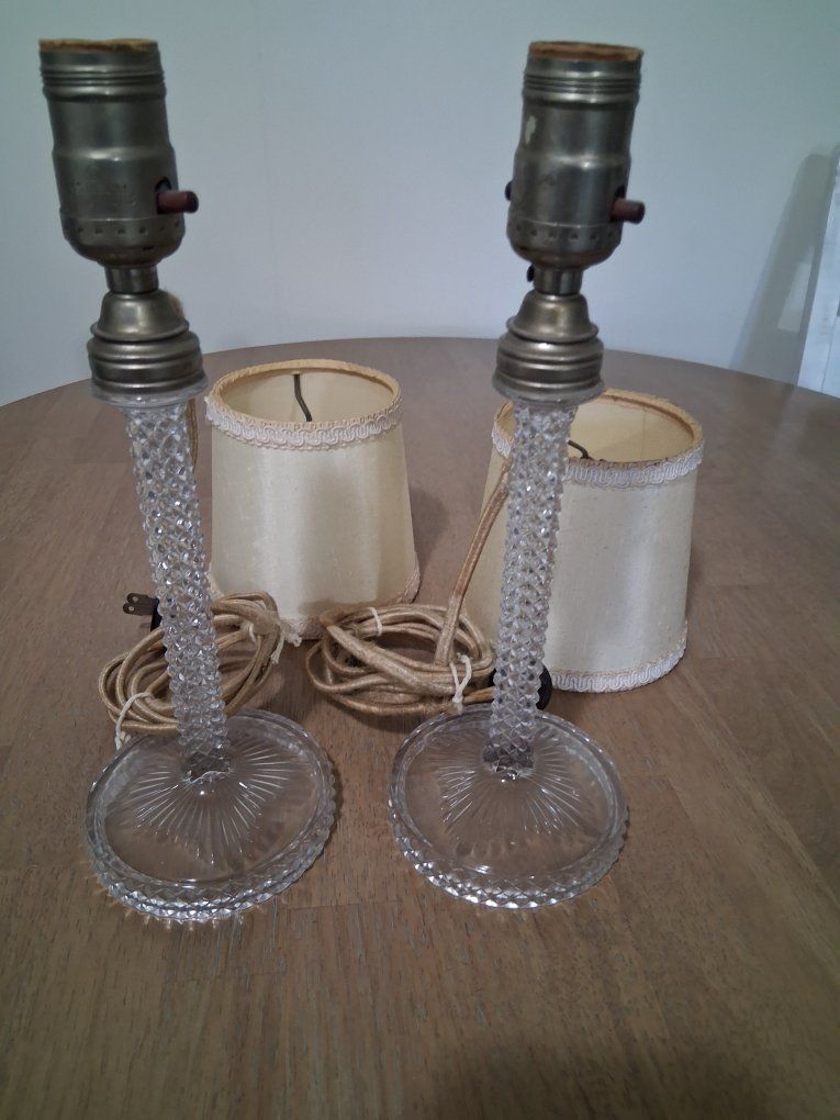 Vintage Clear Crystal Glass Boudoir Lamps with Shades - Set of 2, Classic Design