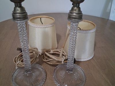 Vintage Clear Crystal Glass Boudoir Lamps with Shades - Set of 2, Classic Design