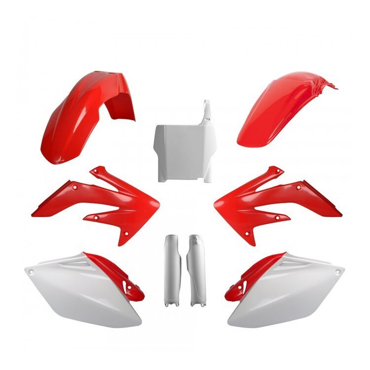 06 - 07 honda crf 250  full plastic body kit oem colors red / white  individual pieces will fit other models years