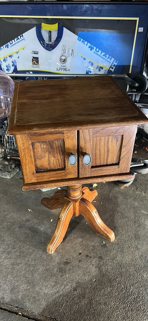 Vintage Solid Oak Pedestal Accent Table