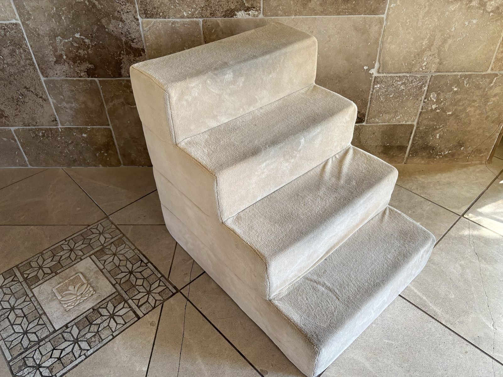Wide Soft Foam Tan Pet Stairs