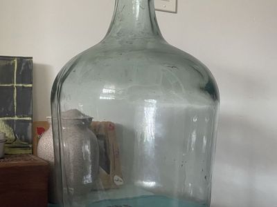 Large Vintage Farmhouse Aqua Glass Carboy Demijohn Jug Bottle, 5 Gallon