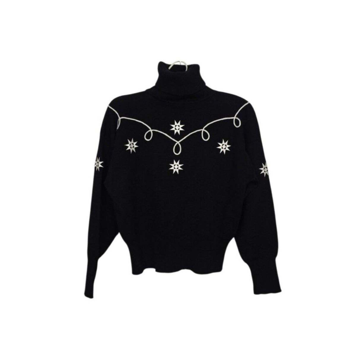 Vintage HEAD Soutache Applique Star Embroidery Ski Sweater Mock Neck Black White