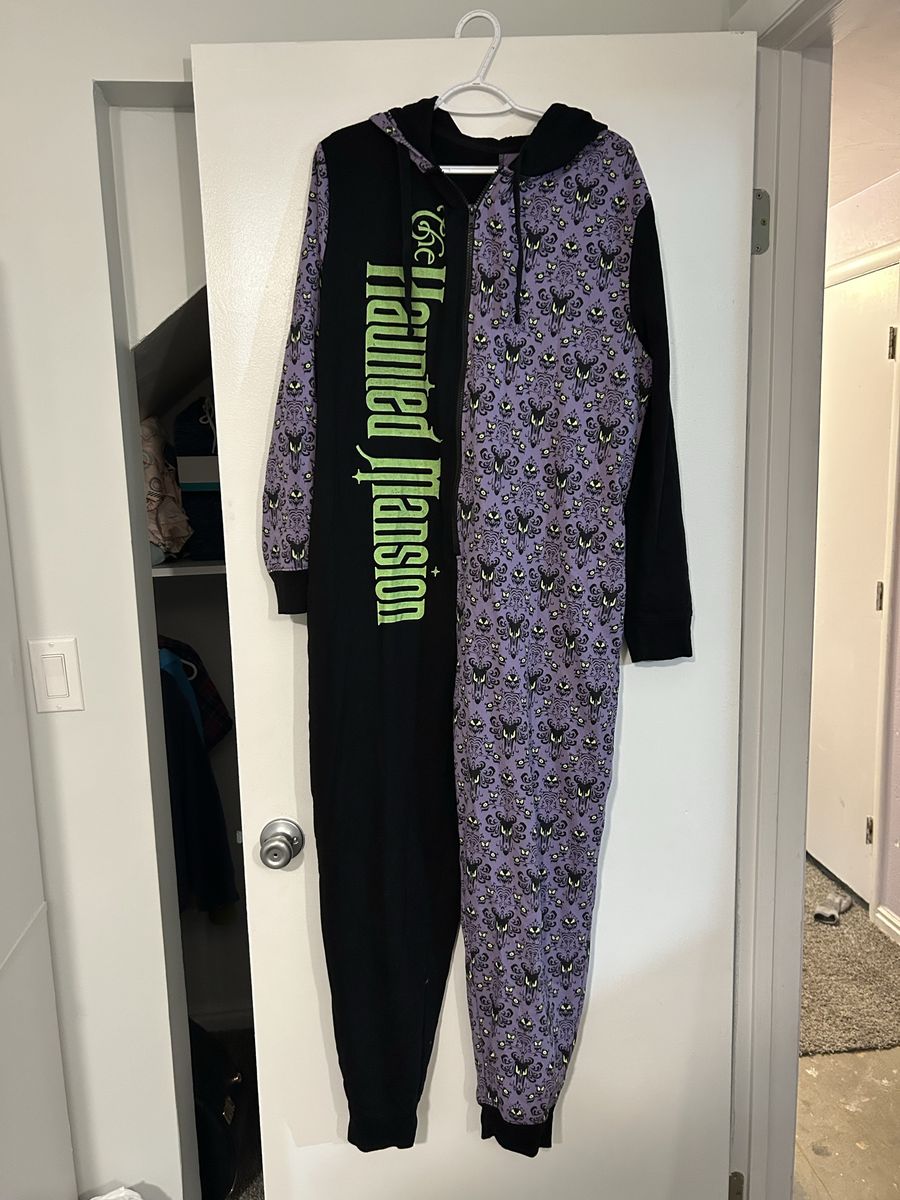Disney The Haunted Mansion Wallpaper Print Adult Hooded Onesie Pajamas XXL
