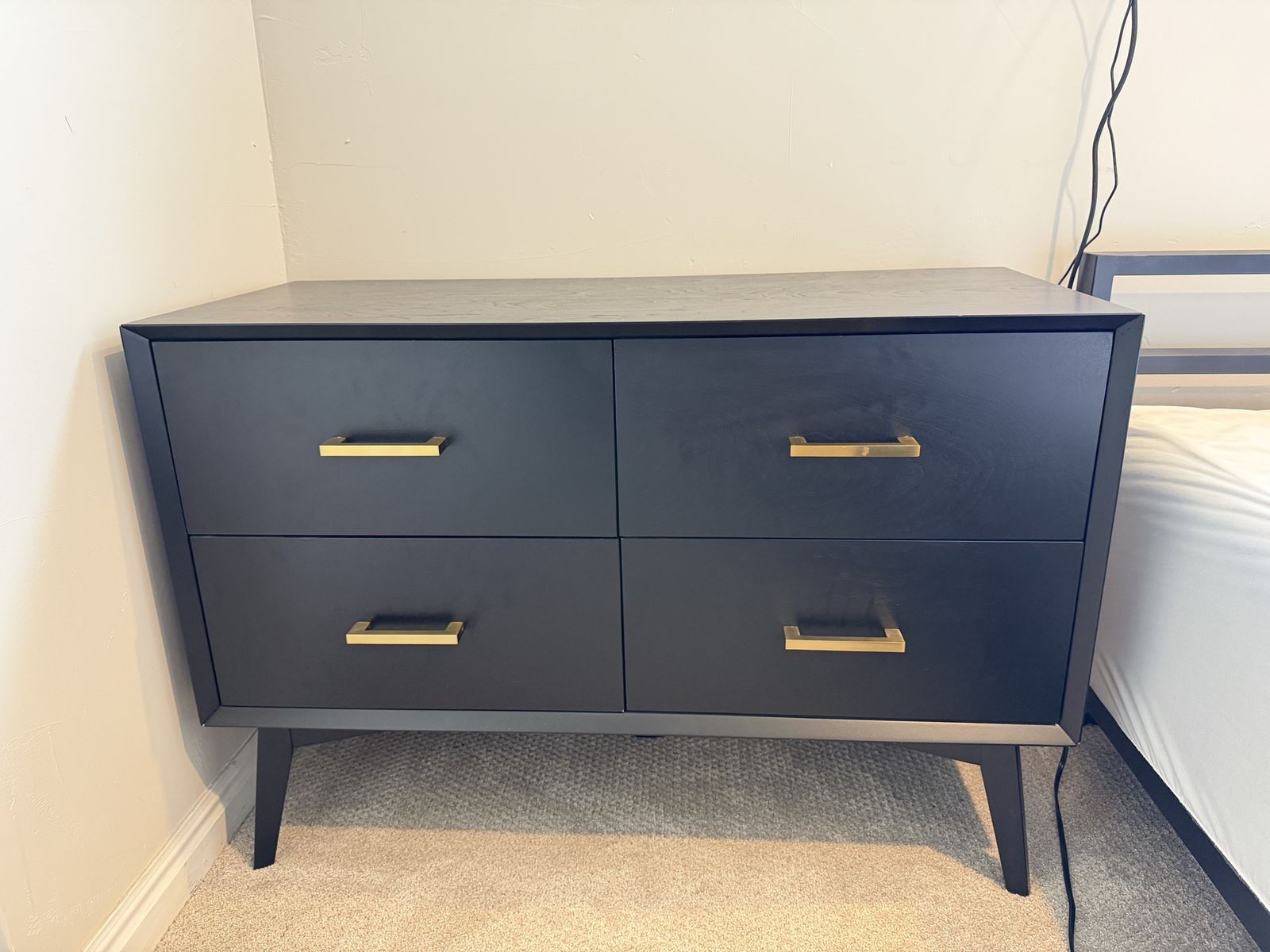 Nectar Modern Black 4-Drawer Dresser with Gold Pulls Mid-Century