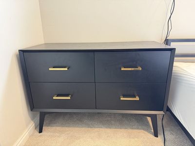 Nectar Modern Black 4-Drawer Dresser with Gold Pulls Mid-Century