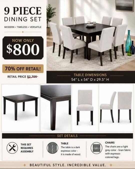 New 9-Piece Dining Table Set