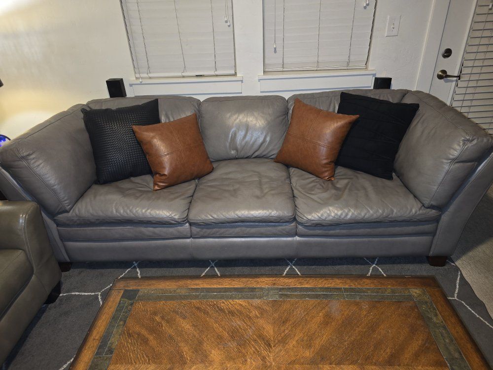 Gray leather sofa-perfect condition-comfy