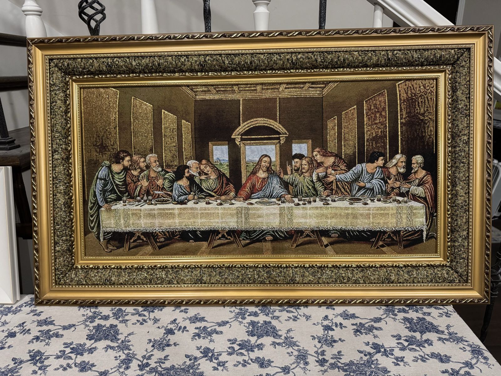 Framed Last Supper Tapestry Wall Art - 39" x 23.5" Gold Frame