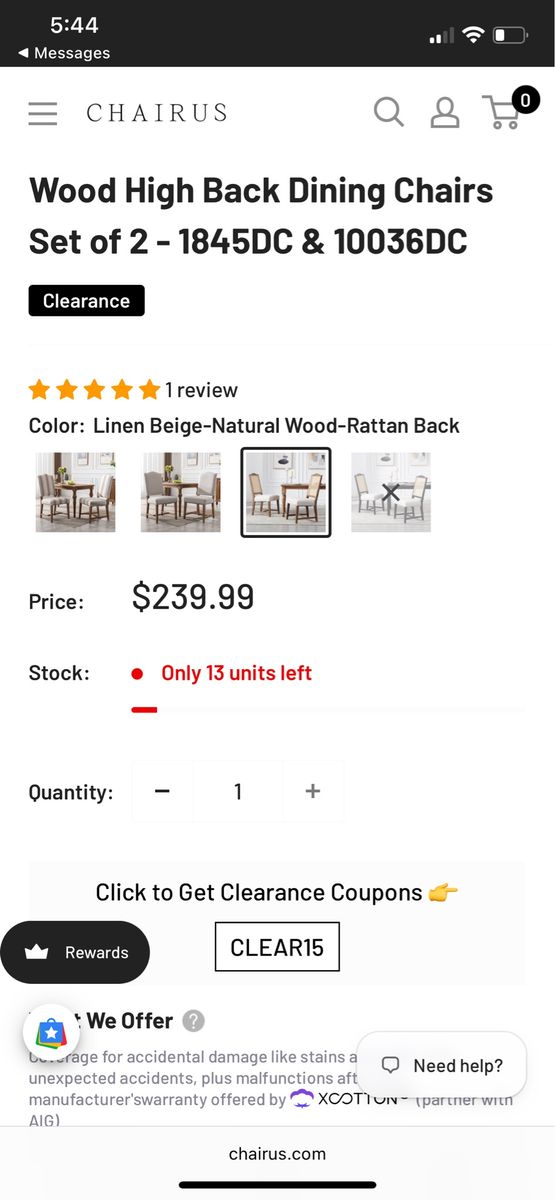 Rattan Back Dining Chairs (Set of 2) - Linen Beige, New in Box
