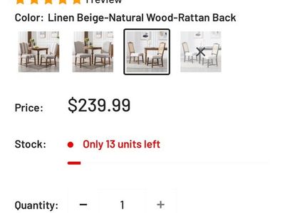 Rattan Back Dining Chairs (Set of 2) - Linen Beige, New in Box