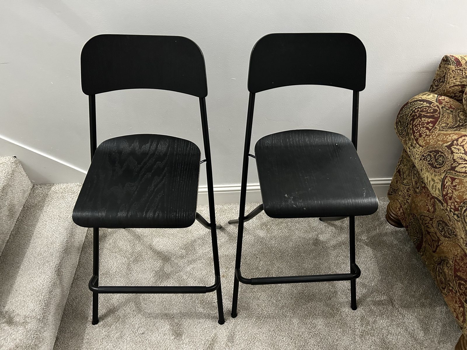 IKEA Franklin Black Folding Chairs - Set of 2, Wood Grain Texture