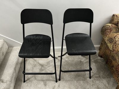 IKEA Franklin Black Folding Chairs - Set of 2, Wood Grain Texture
