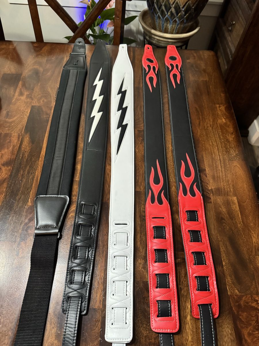 Assorted Guitar Straps - Lightning Bolt & Flame Designs