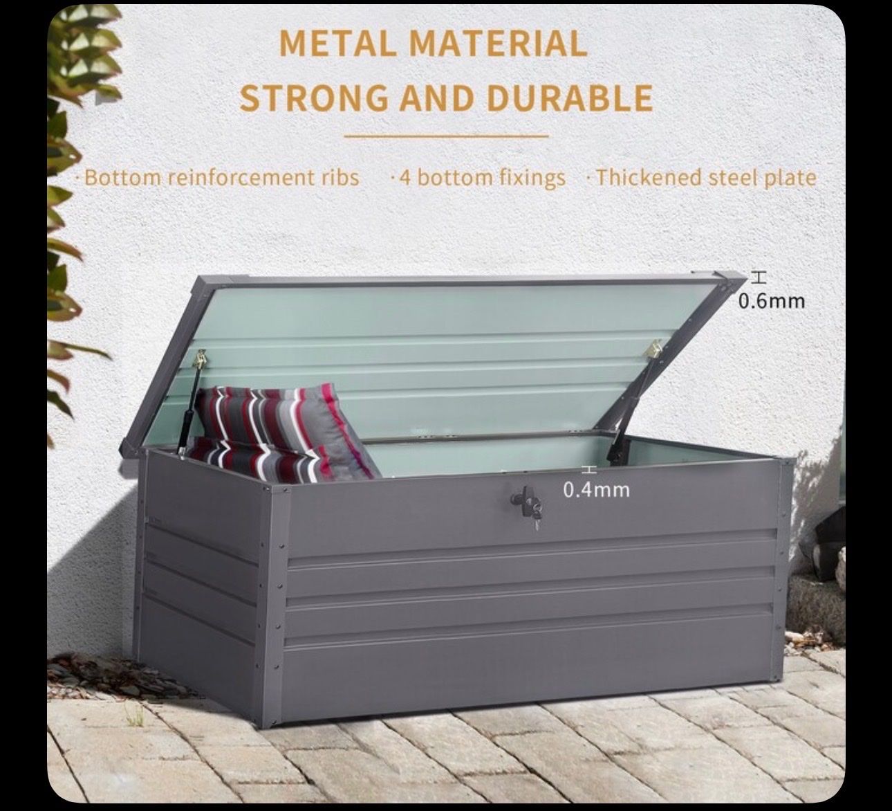 Brand new Metal Outdoor Deck Storage Box - Lockable Storage Chest with Hydraulic Hinges