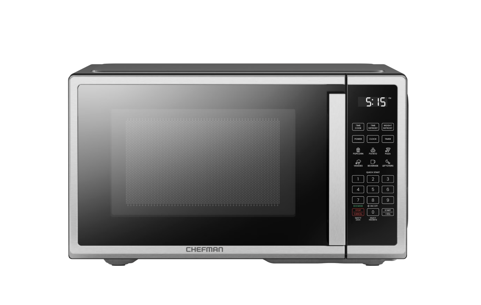 New in Box, Chefman 1.1 Cu ft Countertop Microwave Oven, 1000 Watts - Stainless