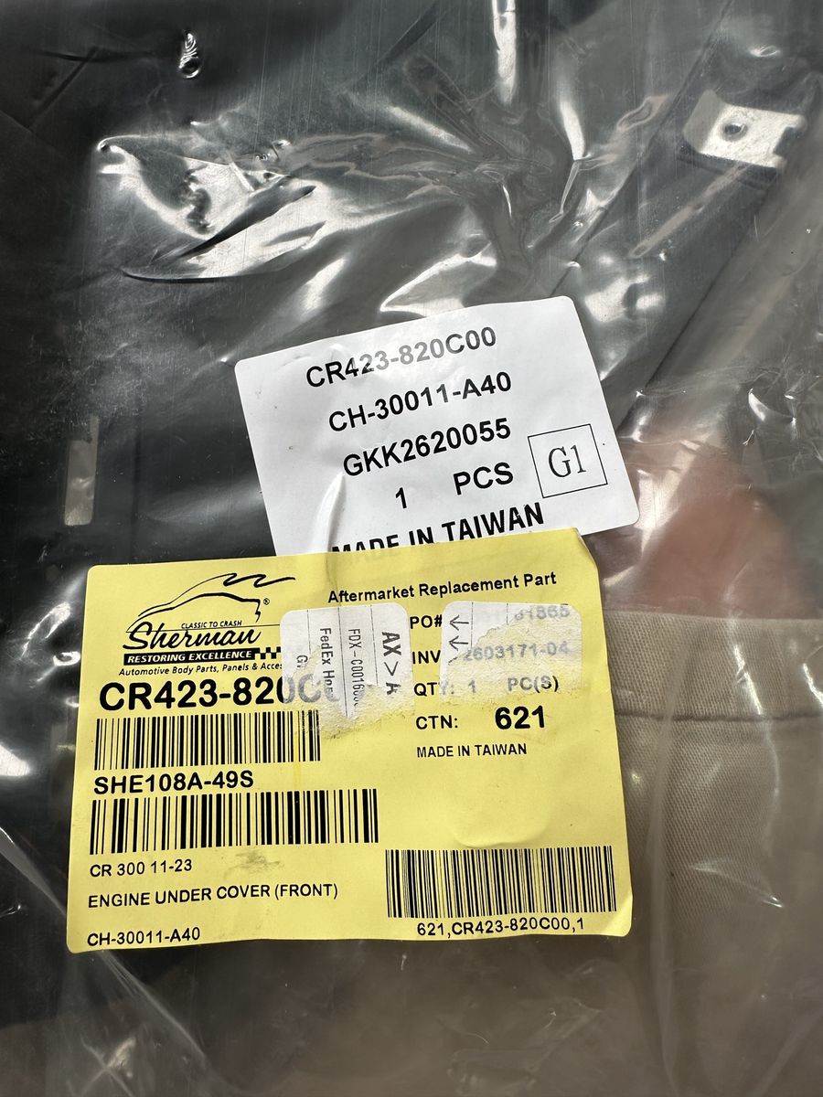 LOWER ENGINE COVER SPLASH SHIELD CHRYSLER 300 11-14 Sherman CR423-820C00 Splash Shield New