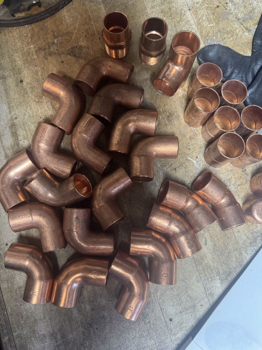 Assorted copper sweat, fittings, bright and shiny
