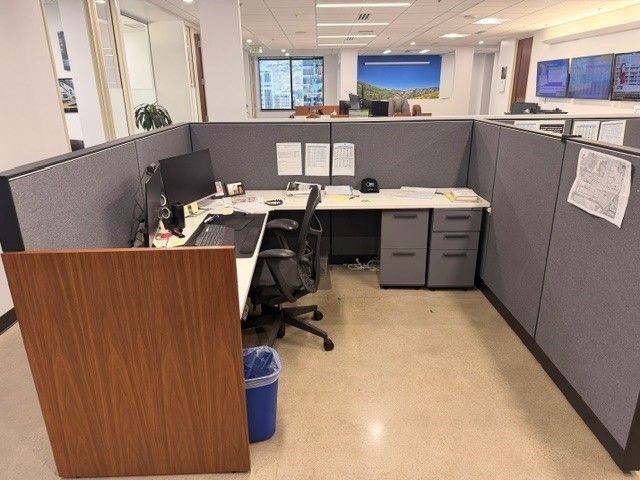 Office Cubicle Workstation – Includes Two Desks & File Cabinet