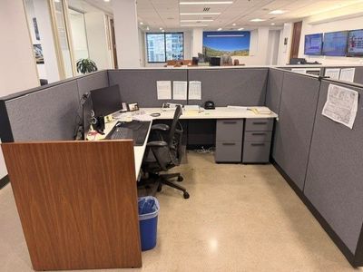 Office Cubicle Workstation – Includes Two Desks & File Cabinet