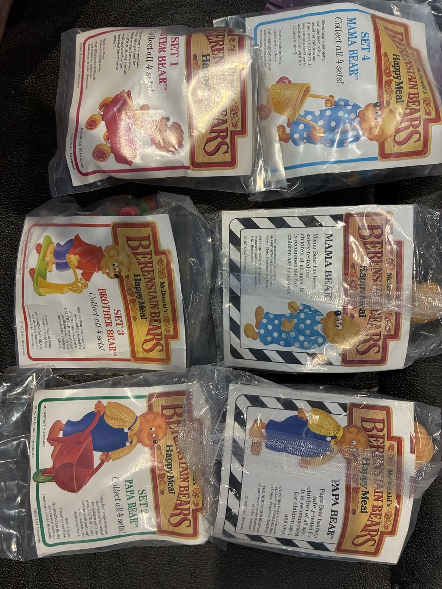 Vintage 1987 McDonald's Berenstain Bears Happy Meal Toys Sealed Lot of 6 NIP