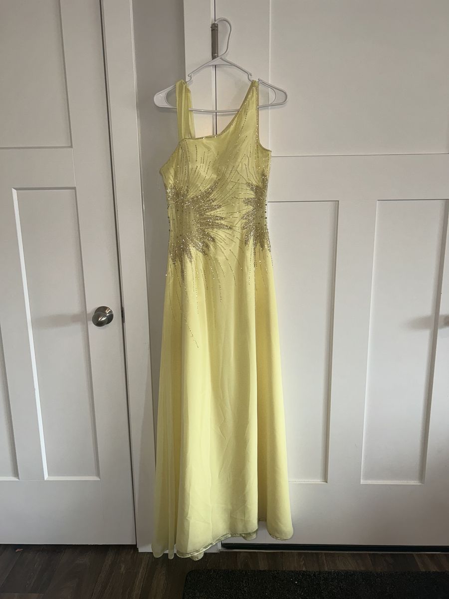 YELLOW SUNBURSTS ASYMMETRICAL FORMAL DRESS
