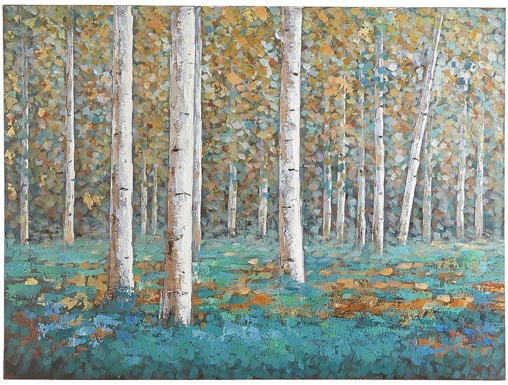 Large Birch Tree Forest Oil Painting on Canvas 32” x 47” Inches, Textured Impasto Art