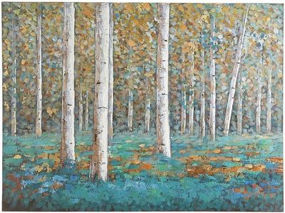 Large Birch Tree Forest Oil Painting on Canvas 32” x 47” Inches, Textured Impasto Art
