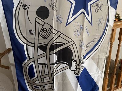 Hand Signed Dallas Cowboys Autographed Multi-Signed Helmet Graphic Banner Flag 3 feet x 5 feet Long w/12 Signatures & COA.