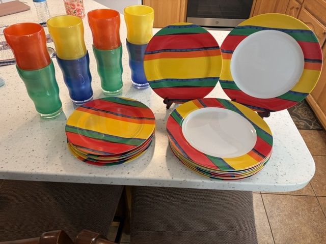 Colorful Striped Dinnerware Set - Plates & Tumblers - Vibrant, Fun Dining