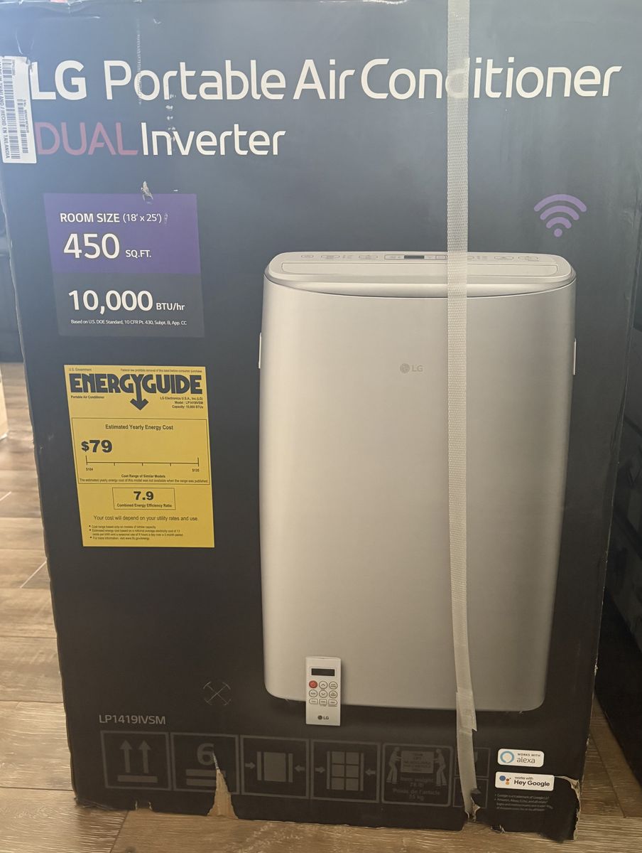 NEW Smart LG 10,000 (DOE) BTU 115-Volt Portable Air Conditioner Cools 450 sq ft