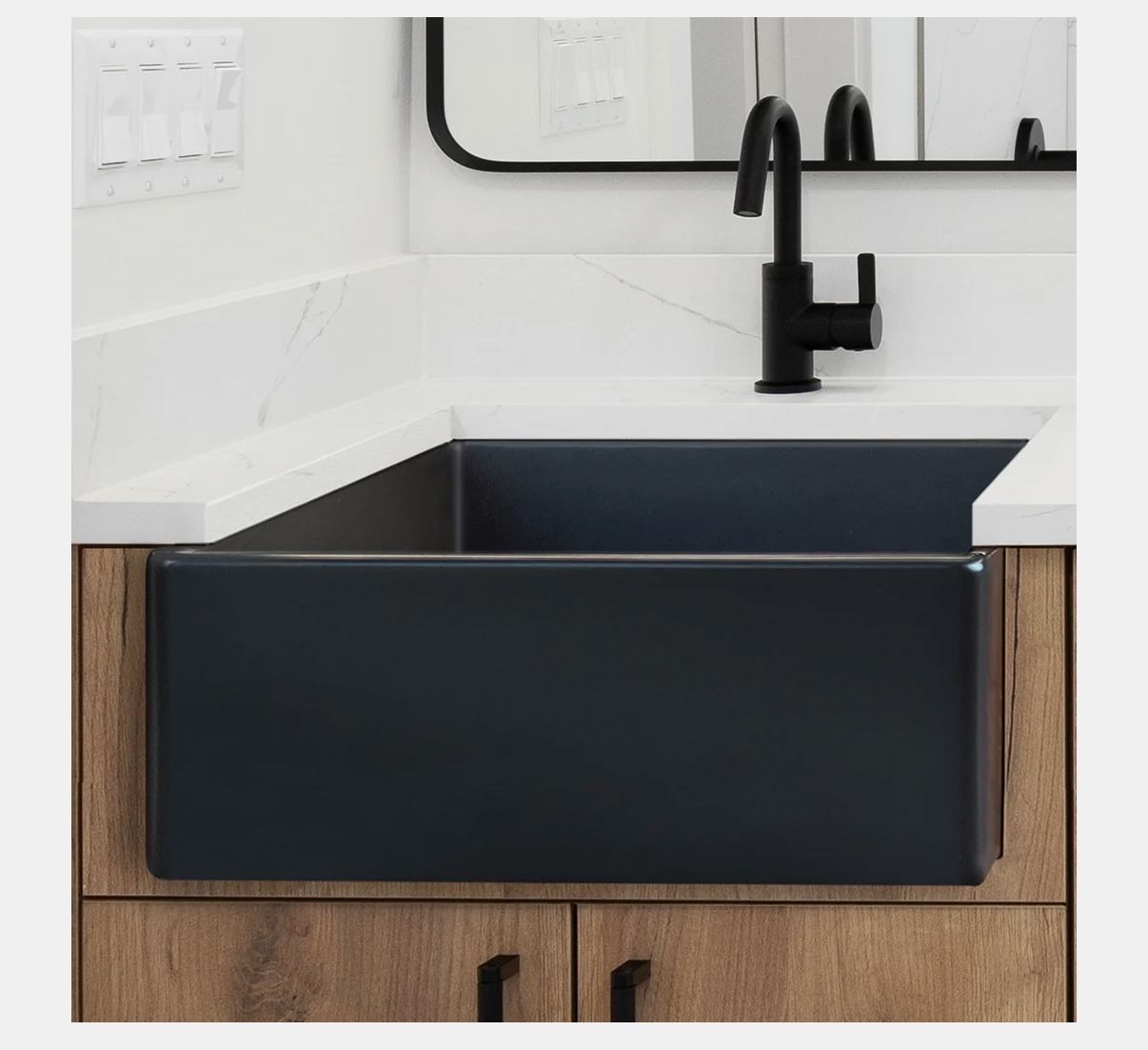 Fossil Blu Fireclay Farmhouse Bathroom Sink – Matte Black – New in Box