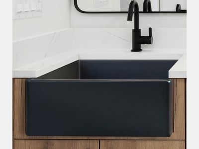 Fossil Blu Fireclay Farmhouse Bathroom Sink – Matte Black – New in Box