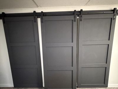Custom Dark Gray/Black Barn Doors with Black Sliding Hardware - 3 Total Doors