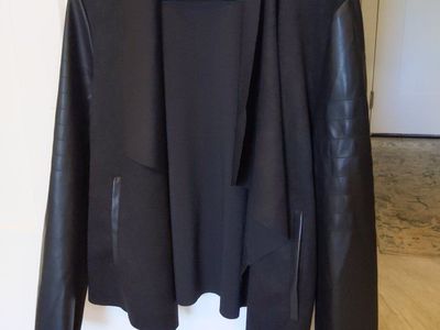 Bagatelle New York Black Faux Leather & suede Sleeve Open Front Blazer Jacket Women's XL