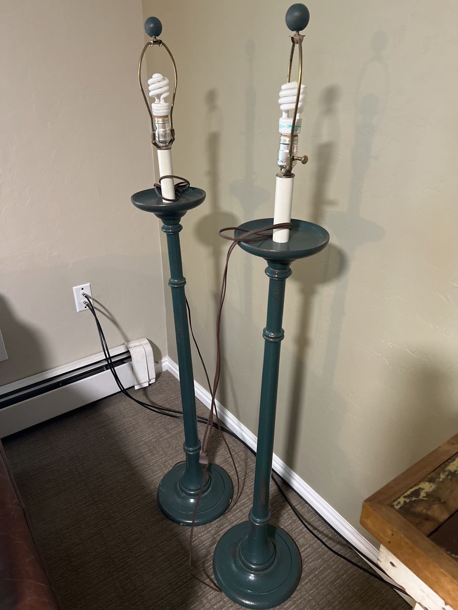 Vintage Green Floor Lamps - Pair (Shades Not Included)