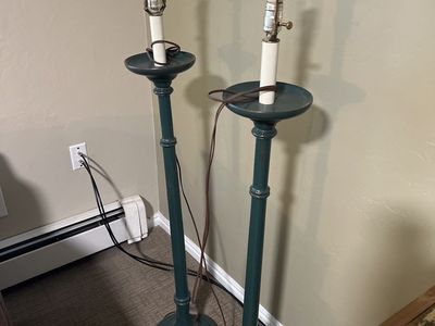 Vintage Green Floor Lamps - Pair (Shades Not Included)