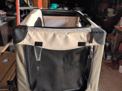 Portable Soft-Sided Pet Crate Kennel Tan and Black Mesh Windows and soft carry case