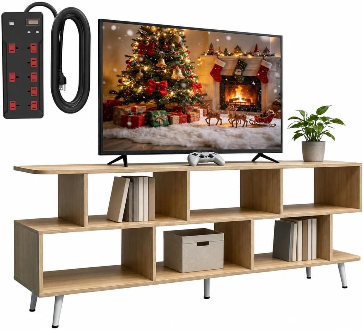 65" TV Stand for TVs Up to 75 Inch - Power Outlet - Open Shelves