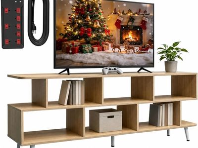 65" TV Stand for TVs Up to 75 Inch - Power Outlet - Open Shelves
