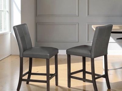 Set of Two Faux Leather Counter Height Bar Stools with Dark Wood Legs