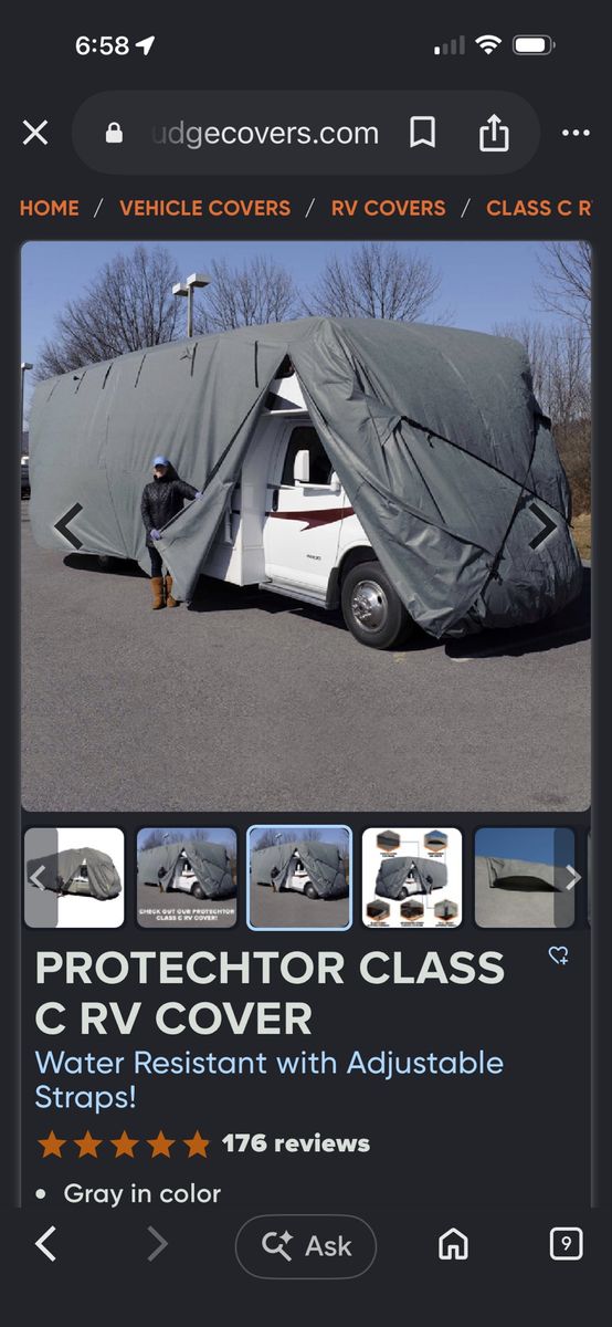 PROTECHTOR Class C RV Cover - Gray, Water Resistant, Adjustable, 25-27ft Long - NEW still in original box