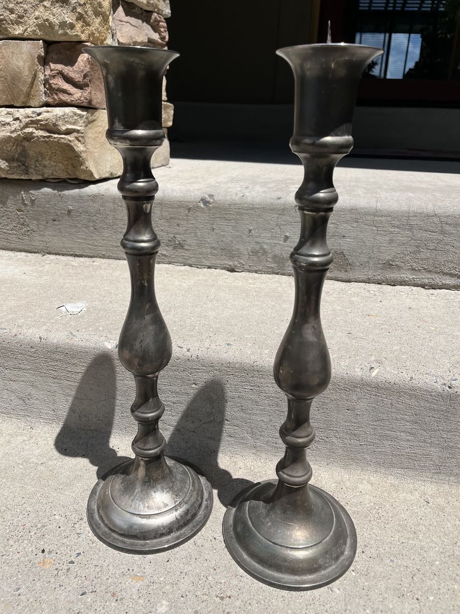Tall Vintage Silver-Plated Pricket Candlesticks (Pair)