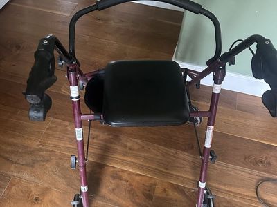 Burgundy Rolling Walker with Padded Seat and Handbrakes