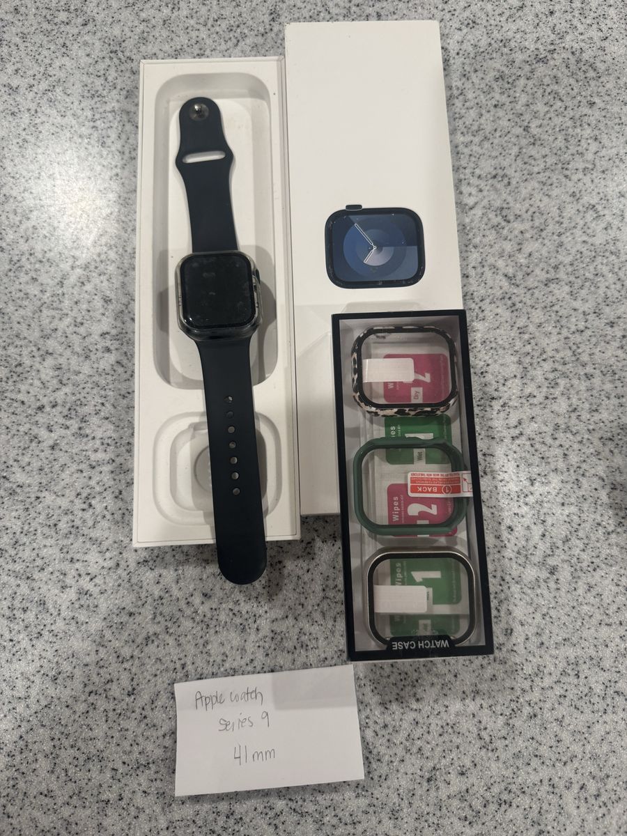 Apple Watch Series 9 41mm with Black Band and Extra Cases