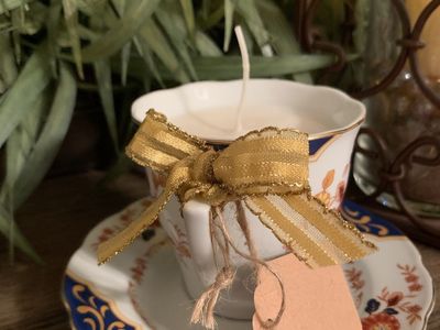 Homemade Candle in a Vintage China Cup with Saucer