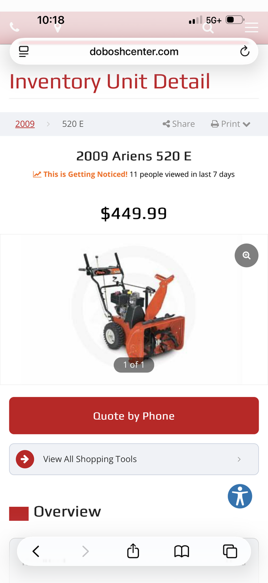 Aries 520 Snowblower